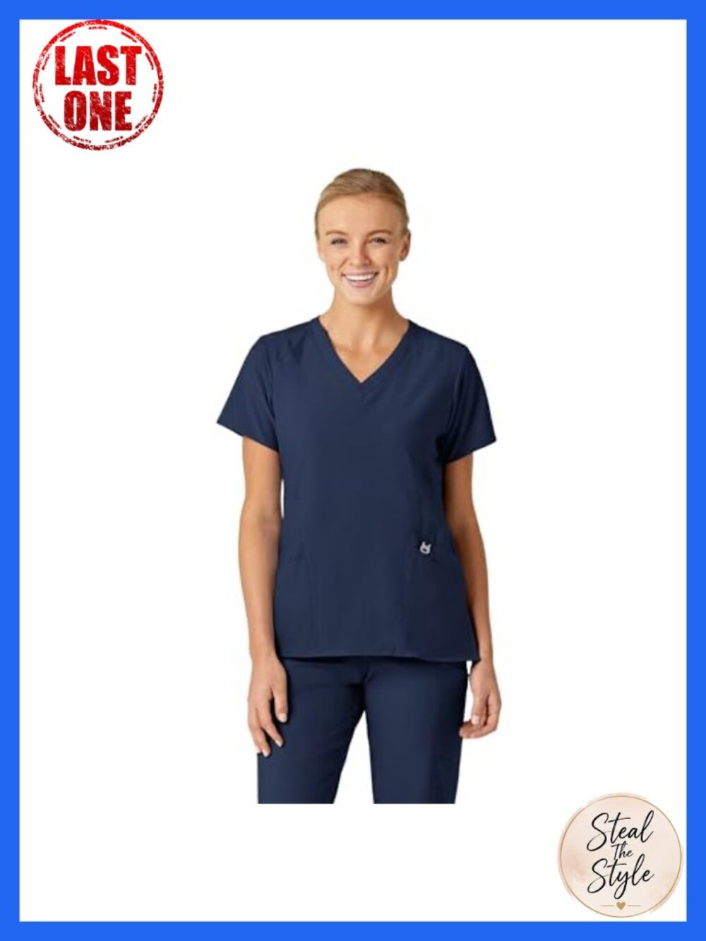 WINK W123 Women's Stylized V-Neck Scrub Top, Navy, XL